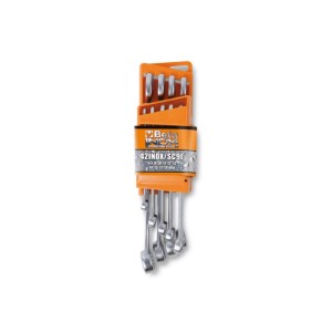 Set of 9 combination wrenches made of stainless steel with compact support