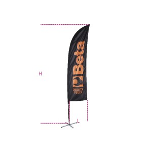 Sail flag 2.5x0.50 m with aluminium pole, cross base with weighted ring